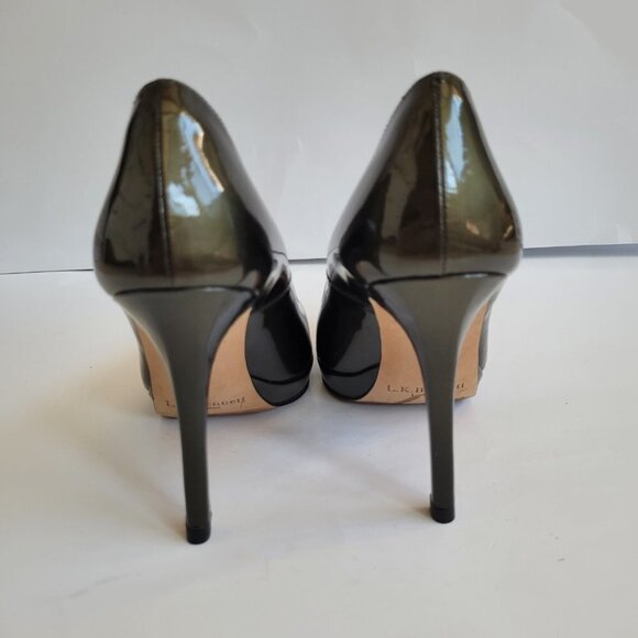 EUC L.K. Bennet Sledge Platform Heels Glossy Green Patent Leather sz 38 6US. - Picture 6 of 9